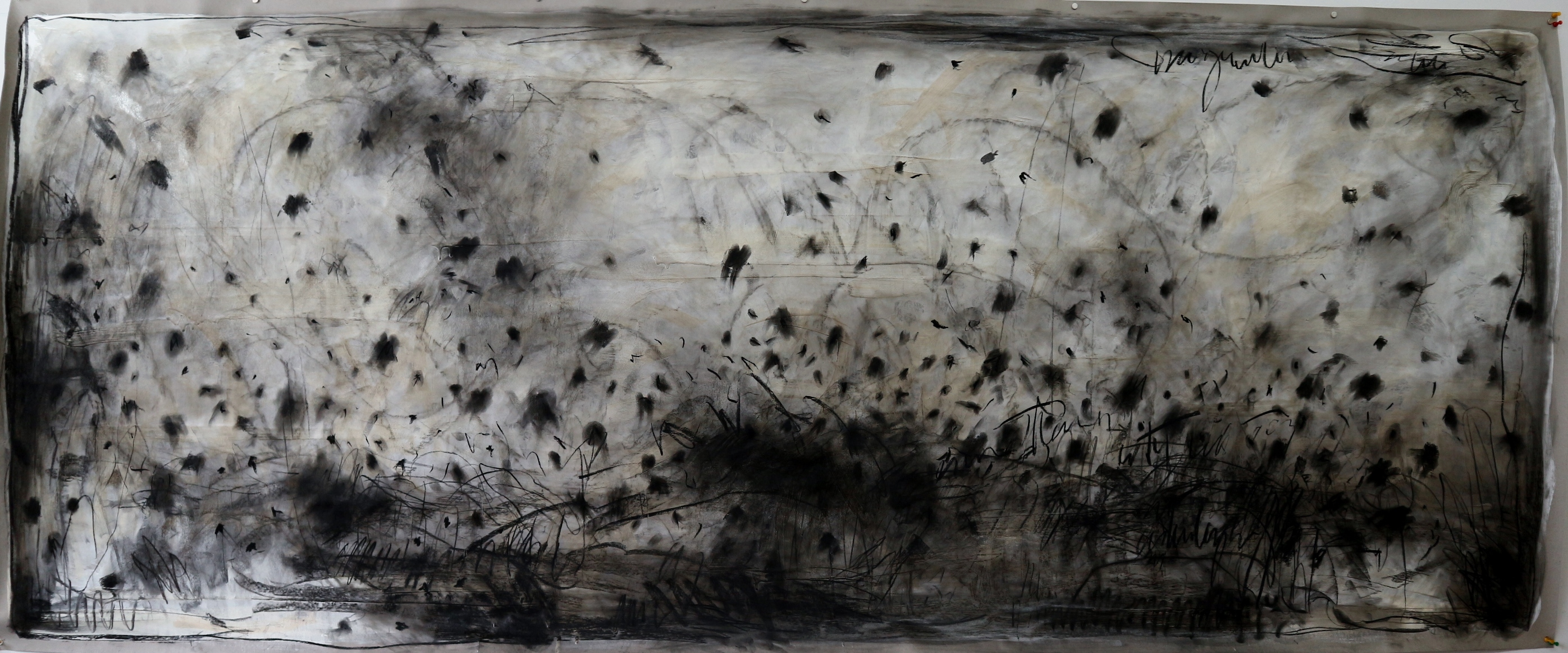 Dessin A, 2018, acrylic and charcoal on paper, 40 x 99 in.
